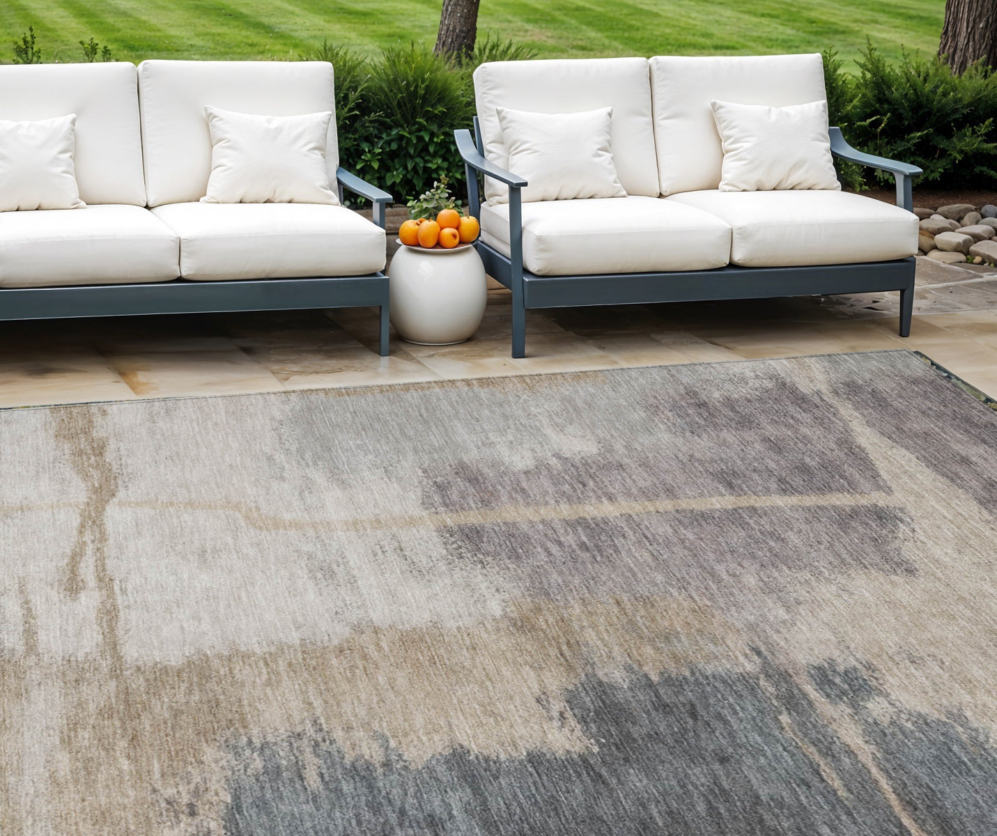 9 X 12 Gray Charcoal And Beige Abstract Washable Indoor Outdoor Area Rug