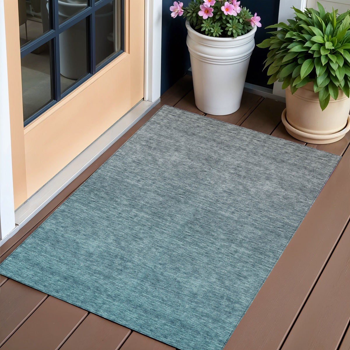 3 X 5 Teal Blue Gray And Charcoal Ombre Washable Indoor Outdoor Area Rug