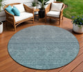 8 Teal Blue Gray And Charcoal Round Ombre Washable Indoor Outdoor Area Rug