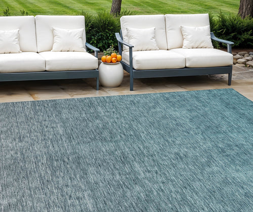 10 X 14 Teal Blue Gray And Charcoal Ombre Washable Indoor Outdoor Area Rug