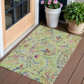 3 X 5 Artichoke Green And Pink Paisley Washable Indoor Outdoor Area Rug