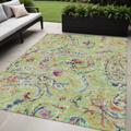 5 X 8 Artichoke Green And Pink Paisley Washable Indoor Outdoor Area Rug