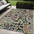 5 X 8 Black And Artichoke Green Paisley Washable Indoor Outdoor Area Rug