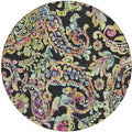 8 Black And Artichoke Green Round Paisley Washable Indoor Outdoor Area Rug