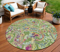 8 Fern Green And Artichoke Green Round Paisley Washable Indoor Outdoor Area Rug