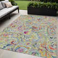 5 X 8 Gray Fern Green And Artichoke Green Paisley Washable Indoor Outdoor Area Rug