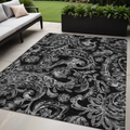 5 X 8 Black Gray And Charcoal Paisley Washable Indoor Outdoor Area Rug