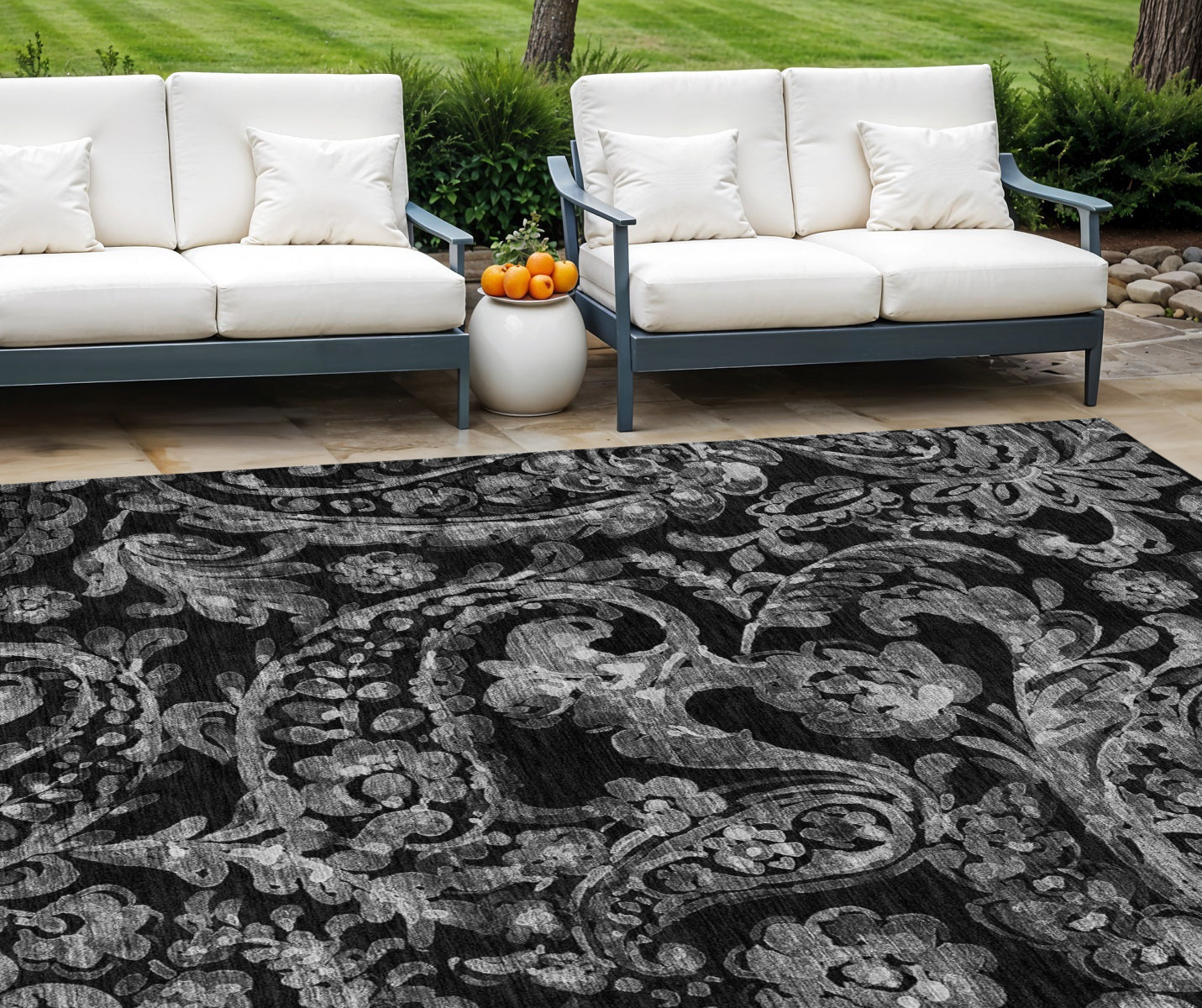 10 X 14 Black Gray And Charcoal Paisley Washable Indoor Outdoor Area Rug