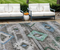 8 X 10 Brown Beige And Blue Southwestern Washable Indoor Outdoor Area Rug