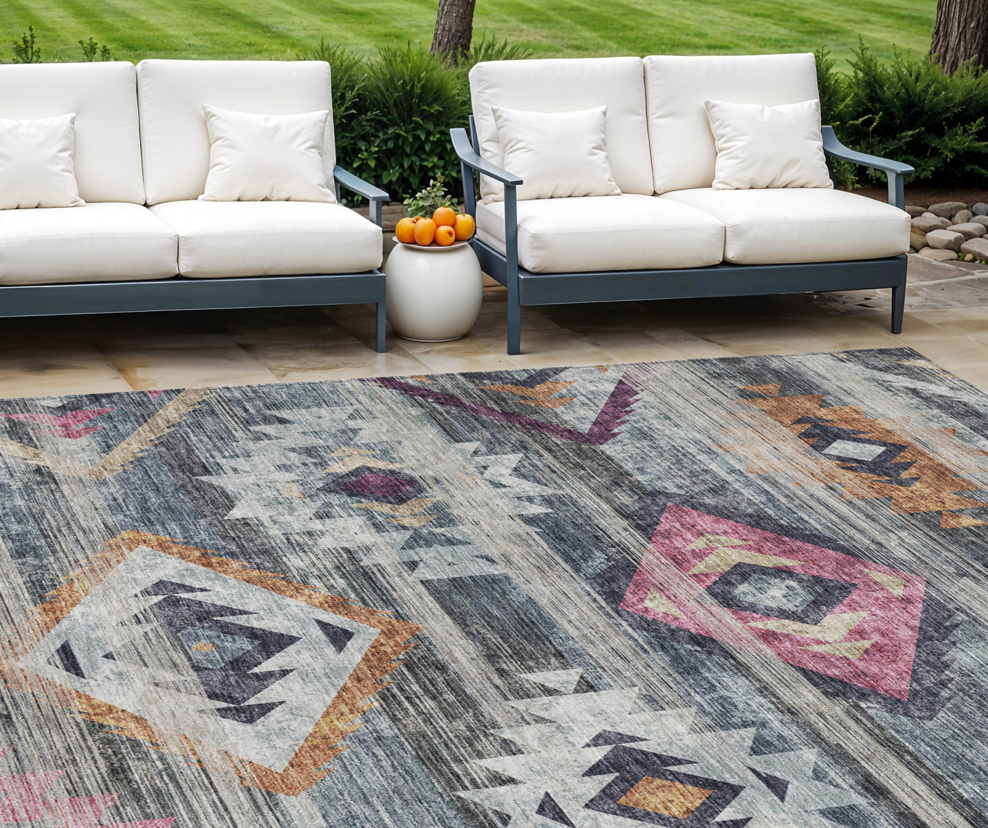 8 X 10 Gray Charcoal And Silver Southwestern Washable Indoor Outdoor Area Rug