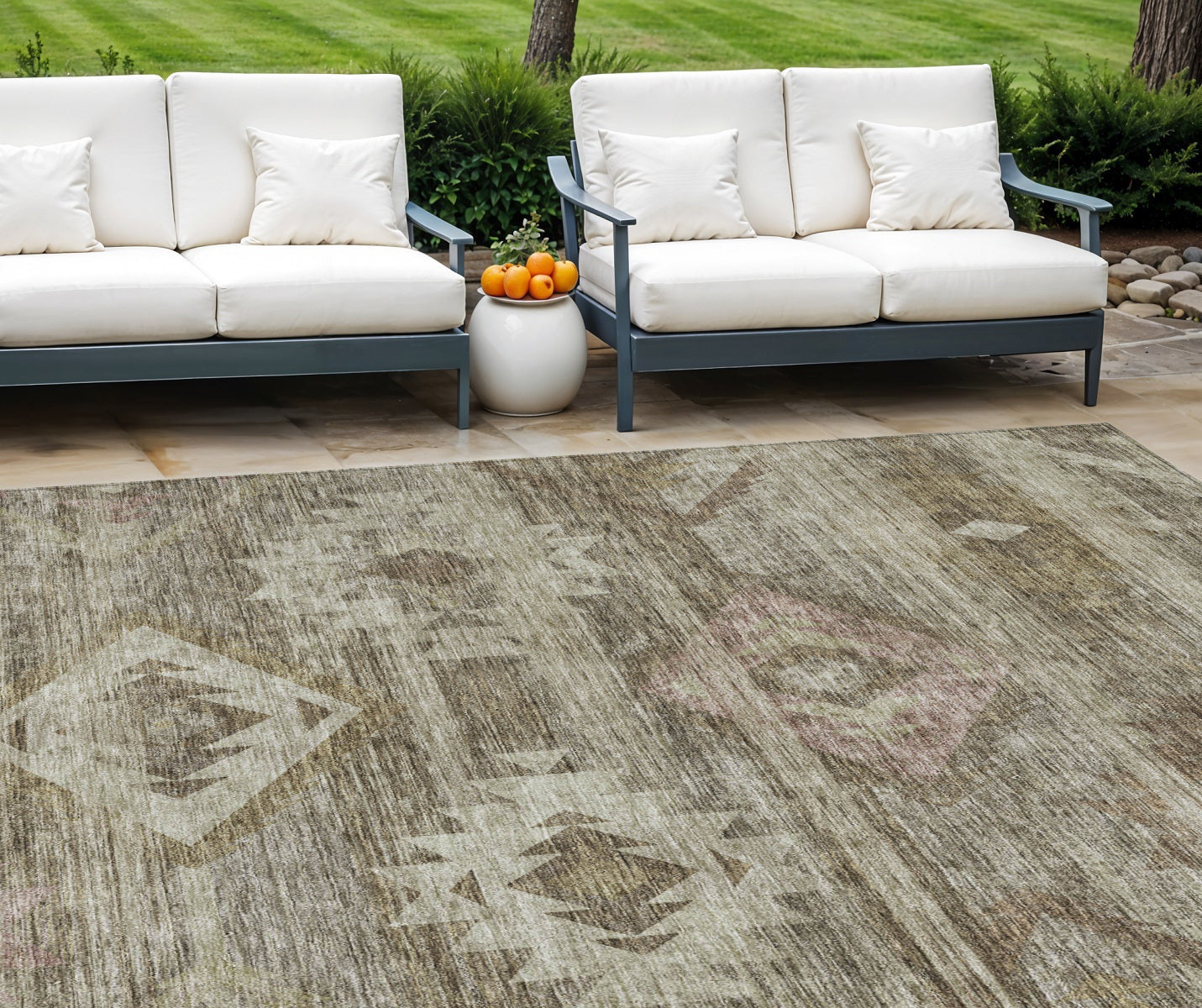 9 X 12 Brown Beige And Tan Southwestern Washable Indoor Outdoor Area Rug