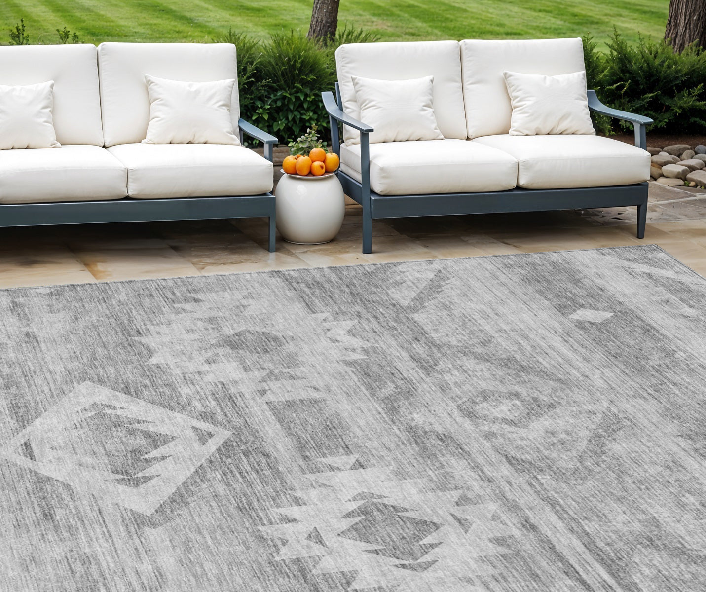 8 X 10 Silver Gray And Charcoal Southwestern Washable Indoor Outdoor Area Rug