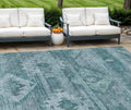 9 X 12 Teal Blue And Aqua Southwestern Washable Indoor Outdoor Area Rug