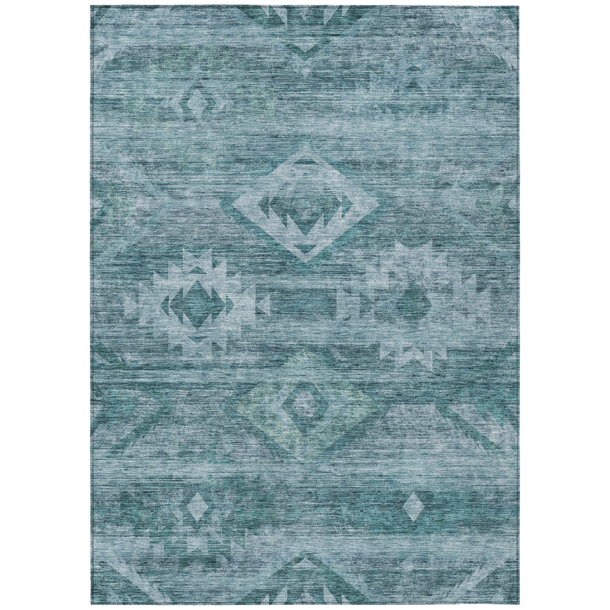 10 X 14 Teal Blue And Aqua Southwestern Washable Indoor Outdoor Area Rug
