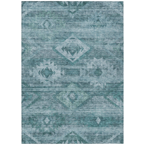 10 X 14 Teal Blue And Aqua Southwestern Washable Indoor Outdoor Area Rug
