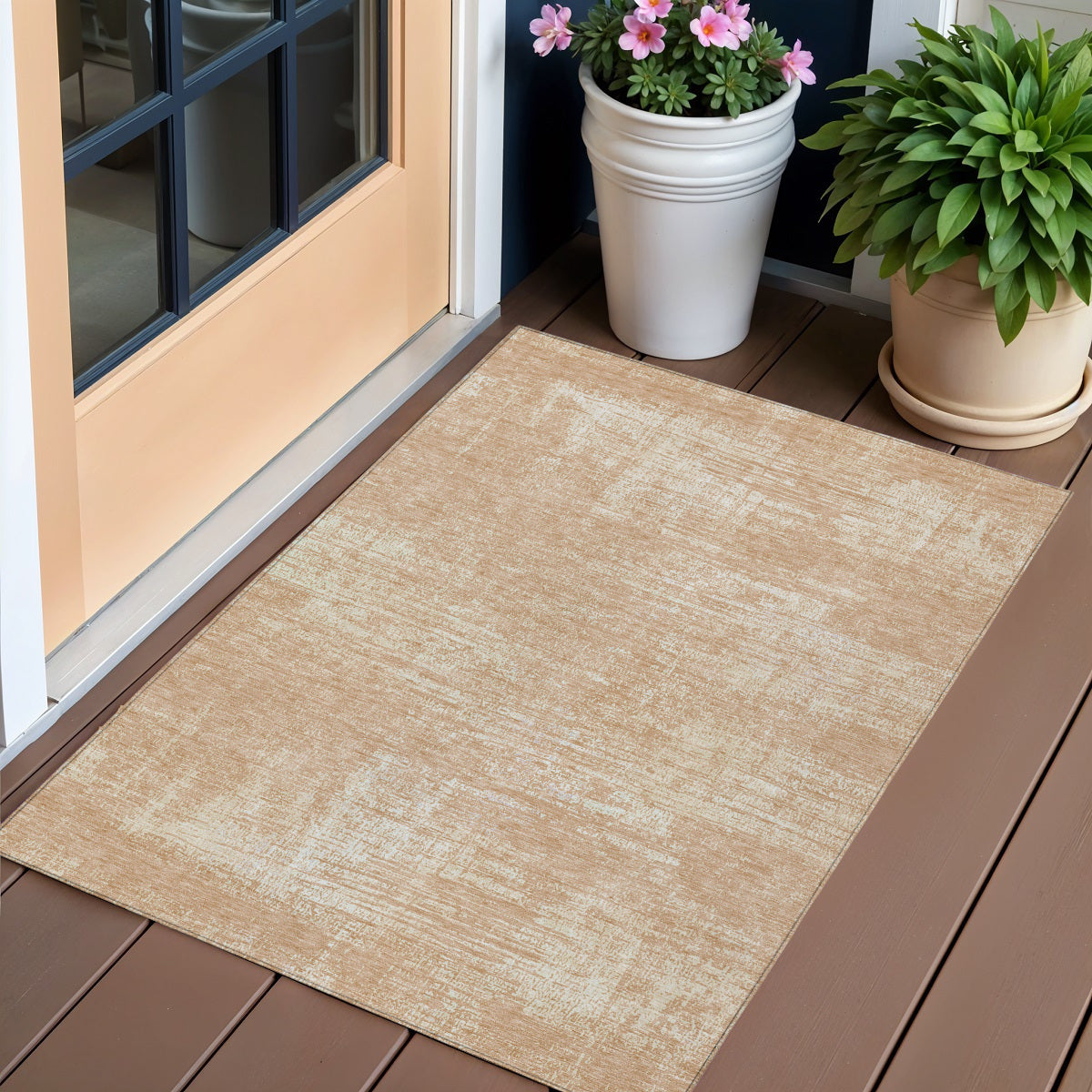 3 X 5 Coral And Salmon Abstract Washable Indoor Outdoor Area Rug