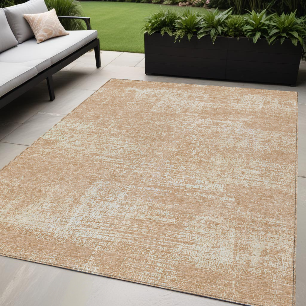 5 X 8 Coral And Salmon Abstract Washable Indoor Outdoor Area Rug