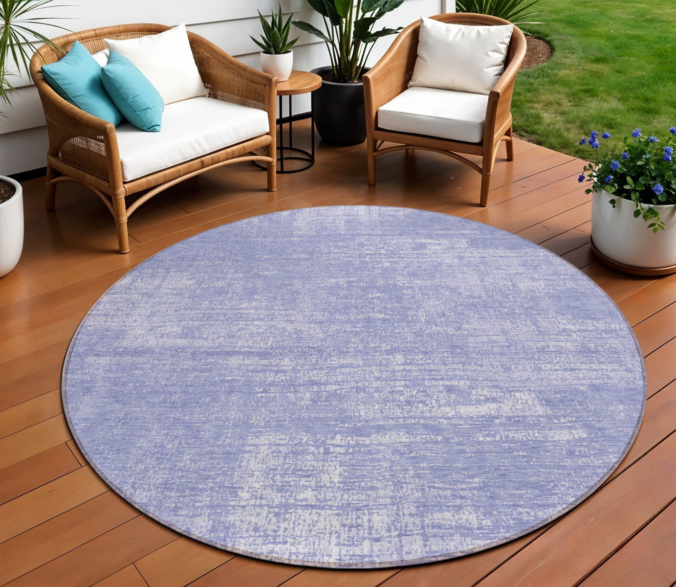 8 Lavender Purple And Lilac Round Abstract Washable Indoor Outdoor Area Rug