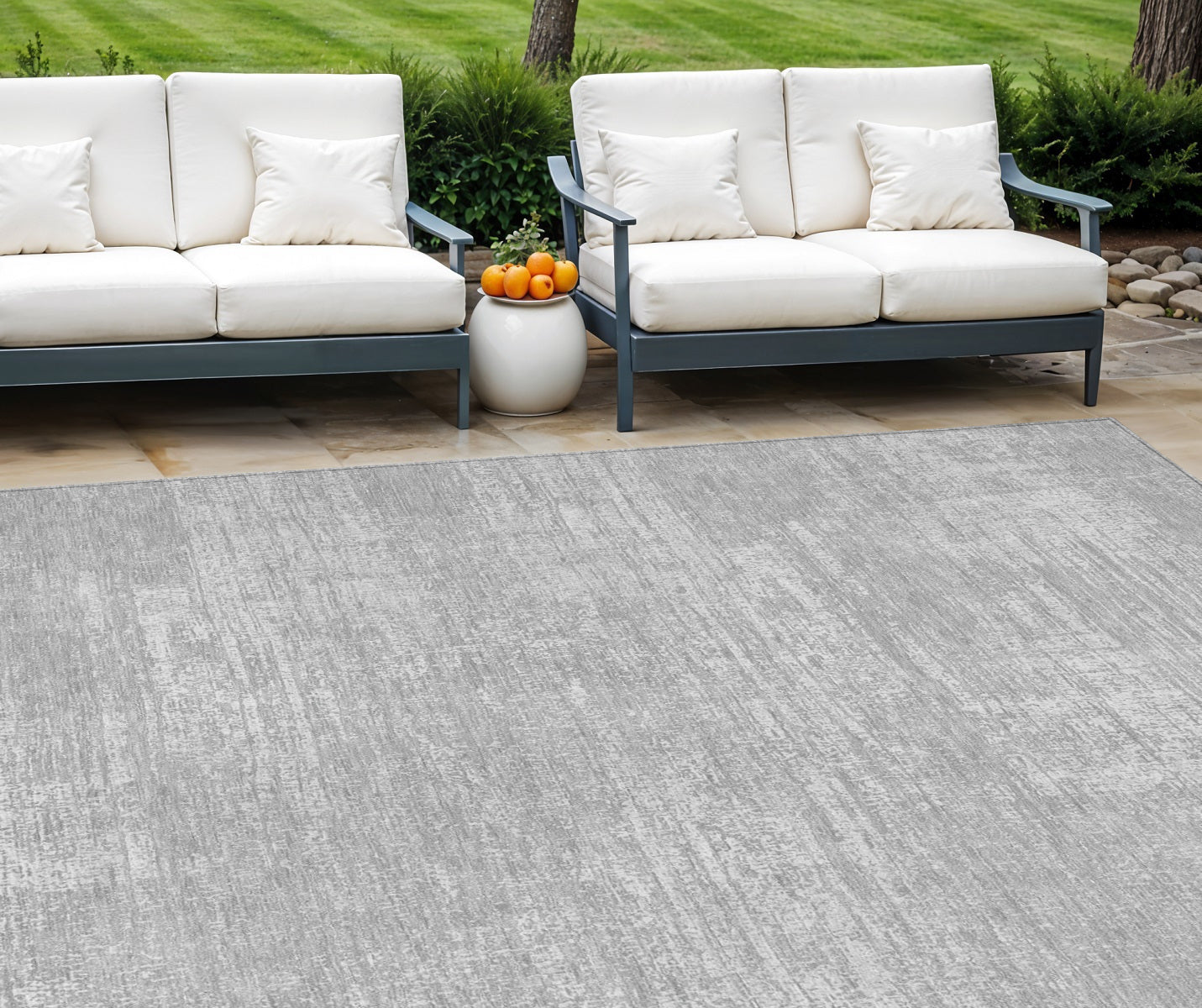 8 X 10 Silver And Gray Abstract Washable Indoor Outdoor Area Rug