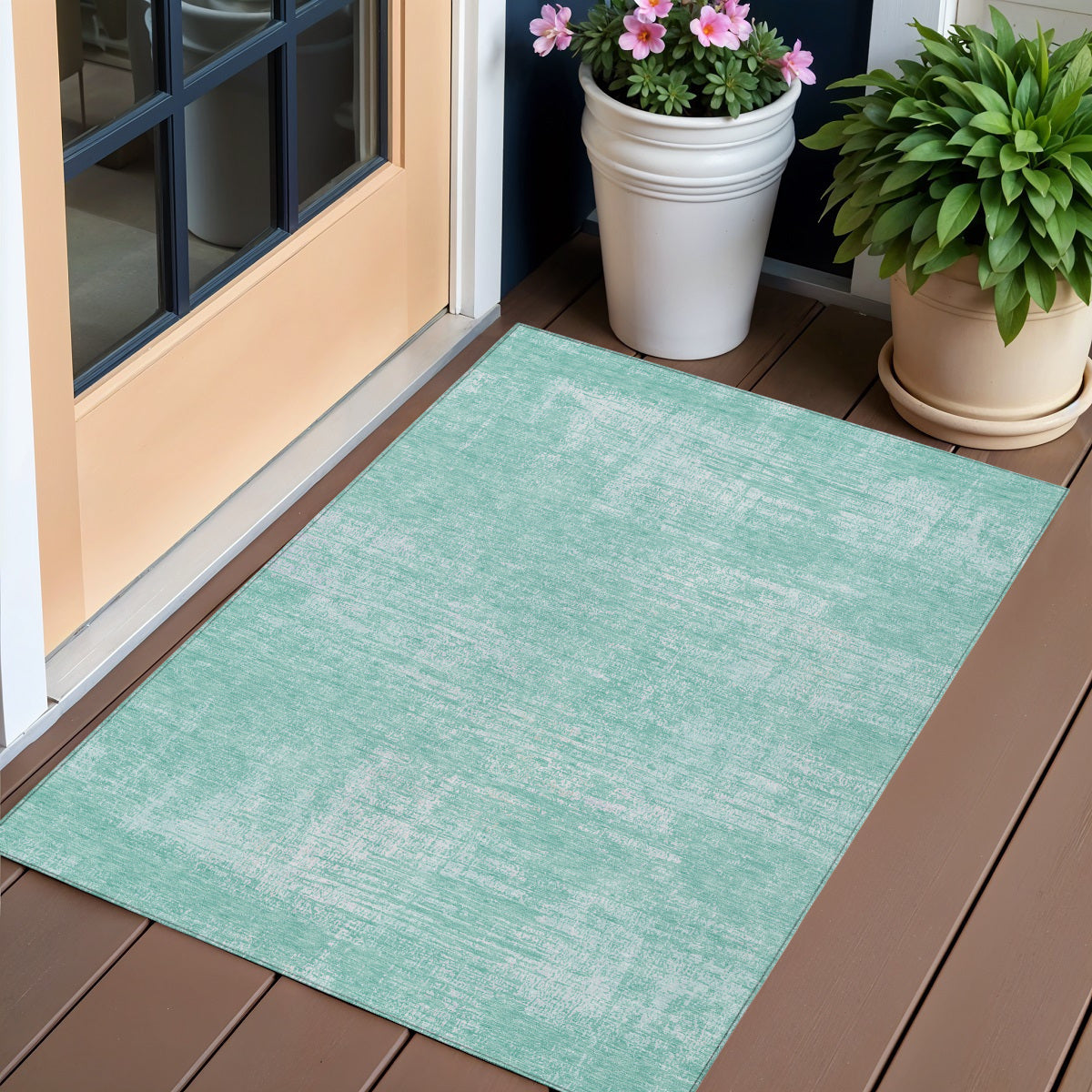 3 X 5 Turquoise And Teal Blue Abstract Washable Indoor Outdoor Area Rug