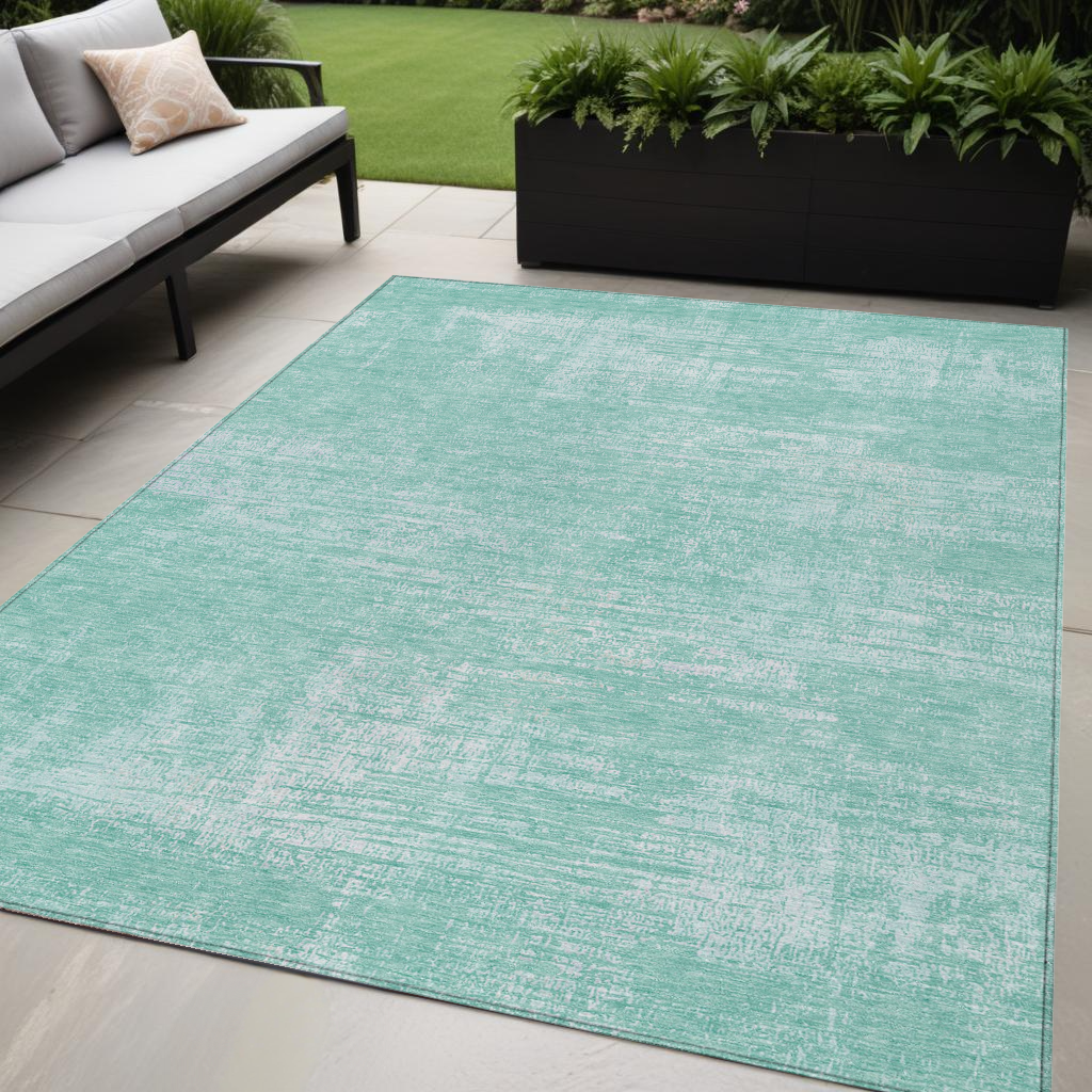 5 X 8 Turquoise And Teal Blue Abstract Washable Indoor Outdoor Area Rug