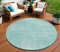 8 Turquoise And Teal Blue Round Abstract Washable Indoor Outdoor Area Rug