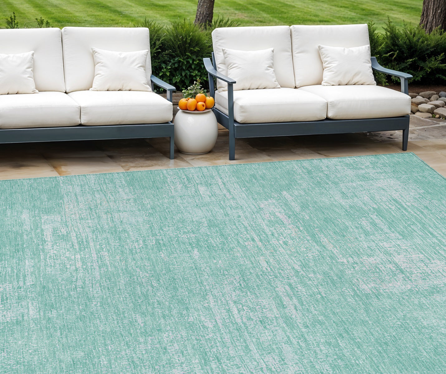 9 X 12 Turquoise And Teal Blue Abstract Washable Indoor Outdoor Area Rug