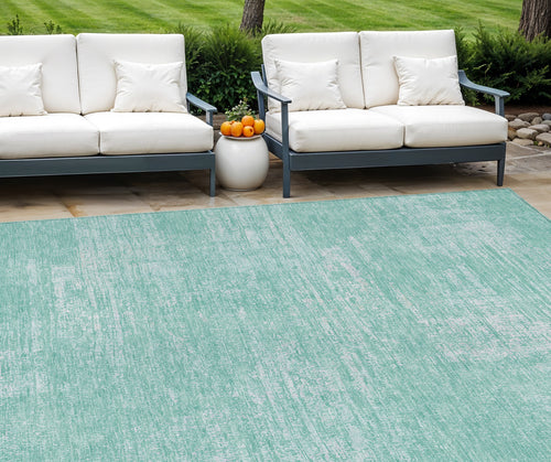 10 X 14 Turquoise And Teal Blue Abstract Washable Indoor Outdoor Area Rug