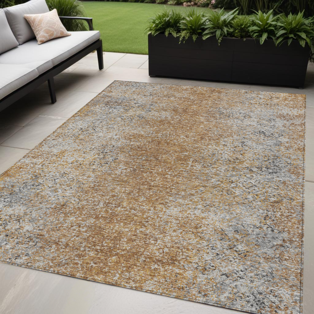 5 X 8 Terra Cotta Silver And Charcoal Oriental Washable Indoor Outdoor Area Rug
