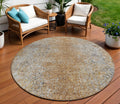 8 Terra Cotta Silver And Charcoal Round Oriental Washable Indoor Outdoor Area Rug