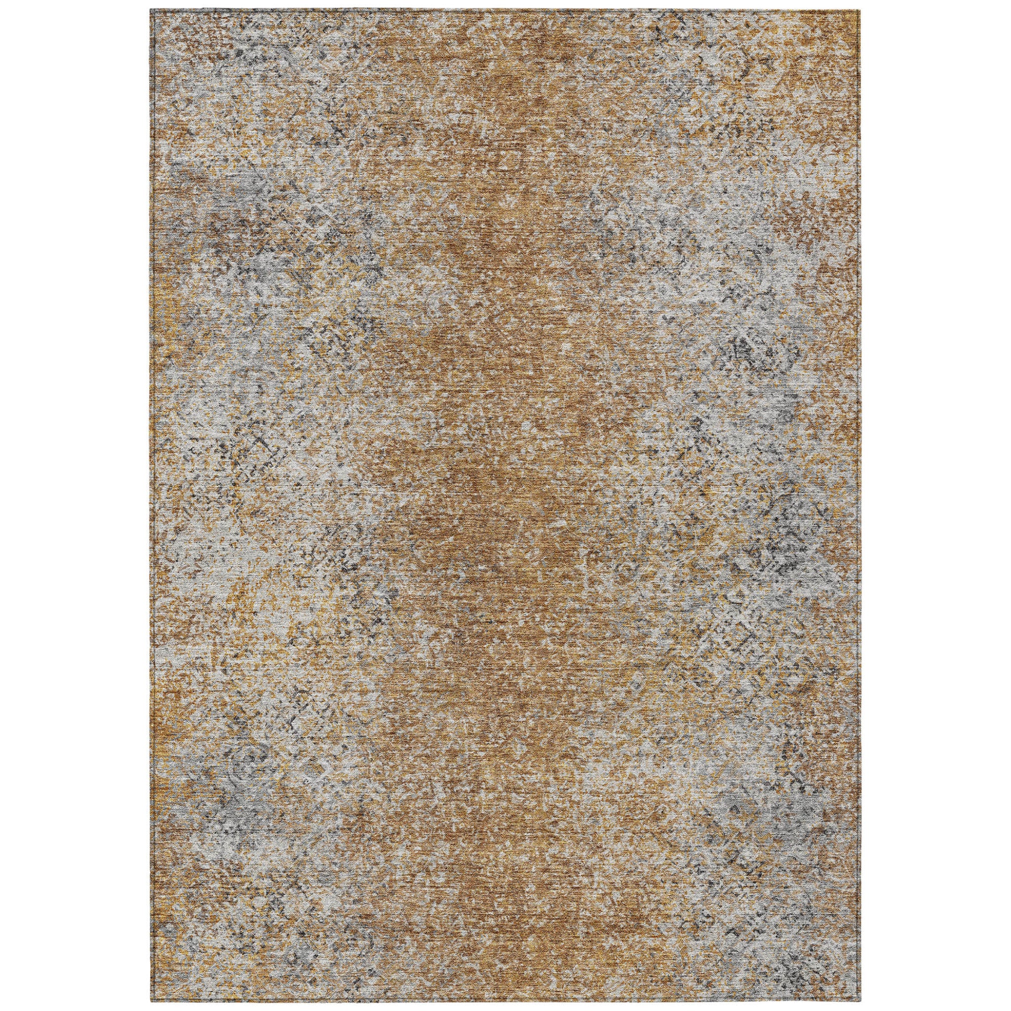 8 X 10 Terra Cotta Silver And Charcoal Oriental Washable Indoor Outdoor Area Rug