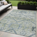 5 X 8 Artichoke Green Denim Blue And Silver Floral Washable Indoor Outdoor Area Rug