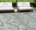8 X 10 Artichoke Green Denim Blue And Silver Floral Washable Indoor Outdoor Area Rug