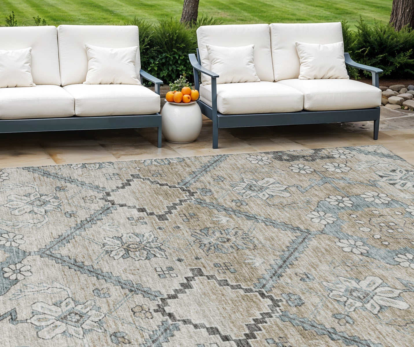 9 X 12 Beige Taupe And Tan Floral Washable Indoor Outdoor Area Rug