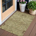 3 X 5 Brown Beige And Artichoke Green Floral Washable Indoor Outdoor Area Rug