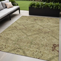 5 X 8 Brown Beige And Artichoke Green Floral Washable Indoor Outdoor Area Rug