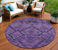 8 Eggplant Purple And Plum Round Floral Washable Indoor Outdoor Area Rug