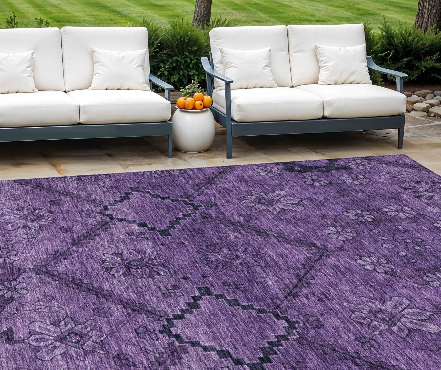 9 X 12 Eggplant Purple And Plum Floral Washable Indoor Outdoor Area Rug