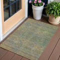 3 X 5 Green Gold And Charcoal Abstract Washable Indoor Outdoor Area Rug