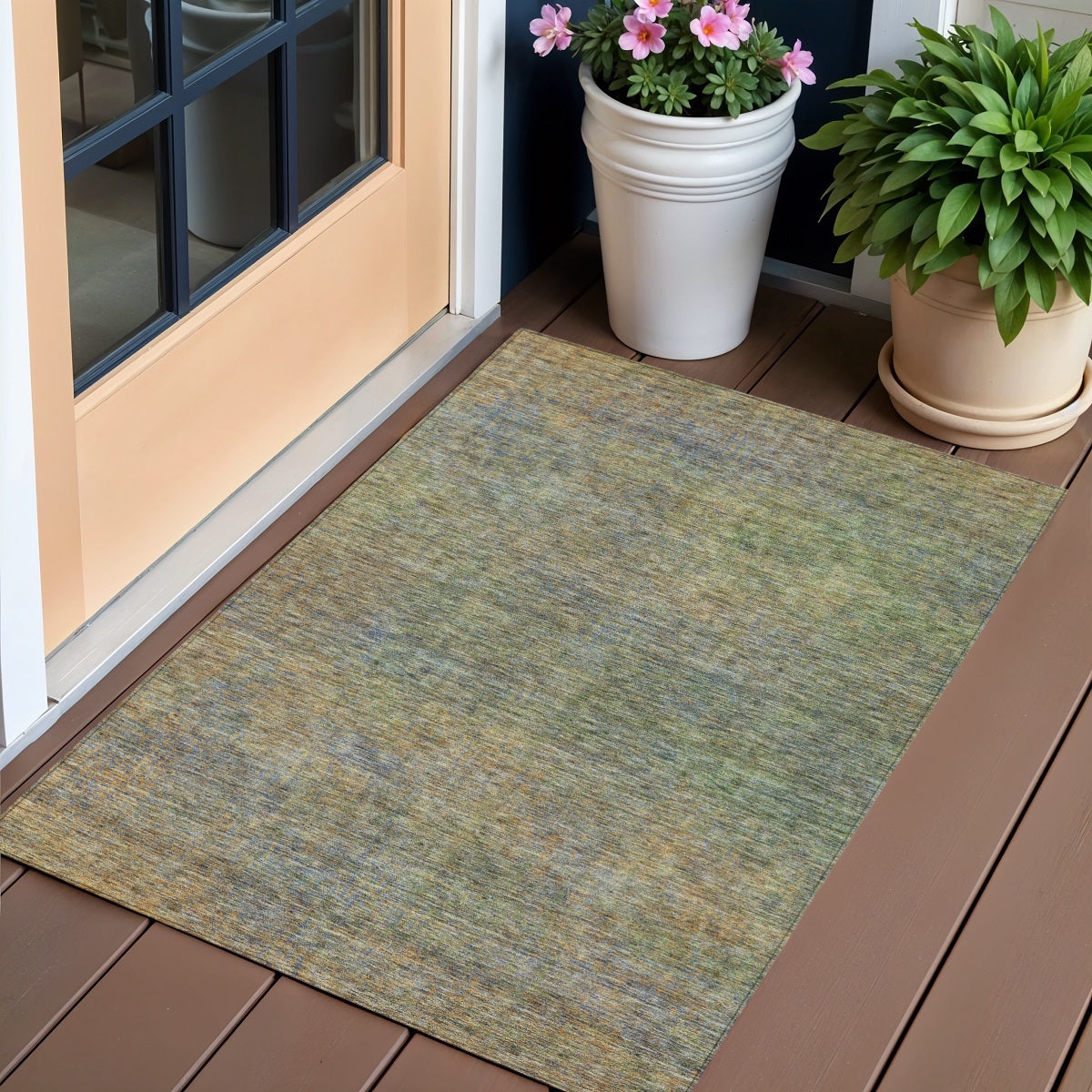 3 X 5 Green Gold And Charcoal Abstract Washable Indoor Outdoor Area Rug