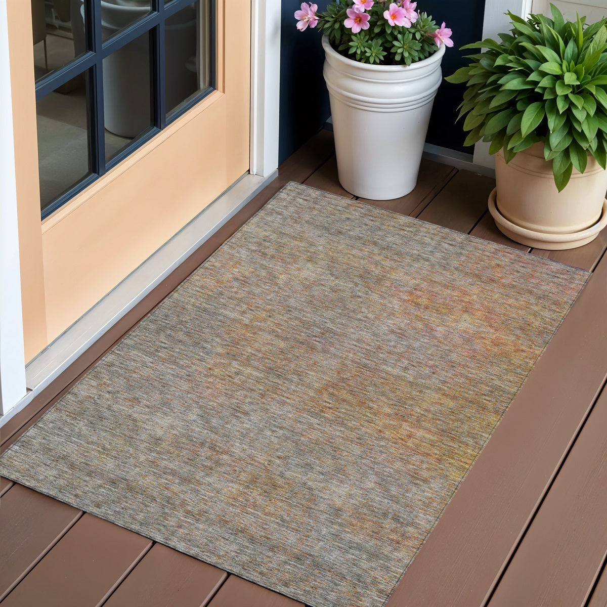 3 X 5 Gray Charcoal And Orange Abstract Washable Indoor Outdoor Area Rug