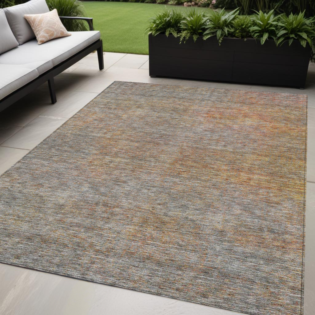 5 X 8 Gray Charcoal And Orange Abstract Washable Indoor Outdoor Area Rug