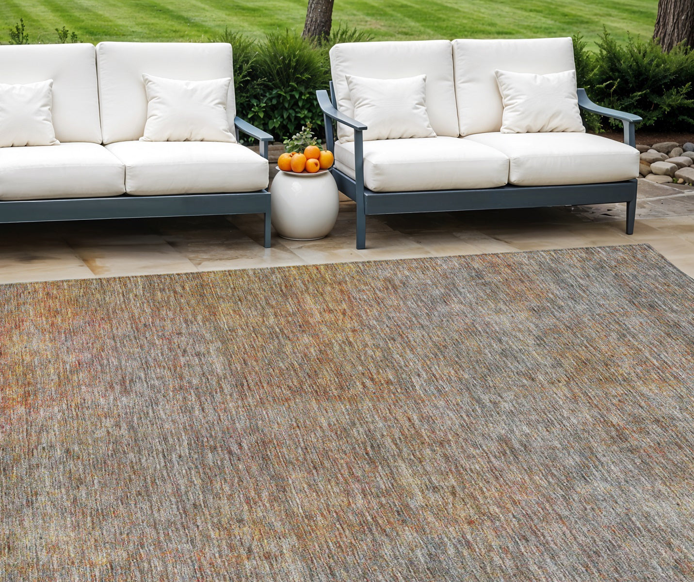 8 X 10 Gray Charcoal And Orange Abstract Washable Indoor Outdoor Area Rug