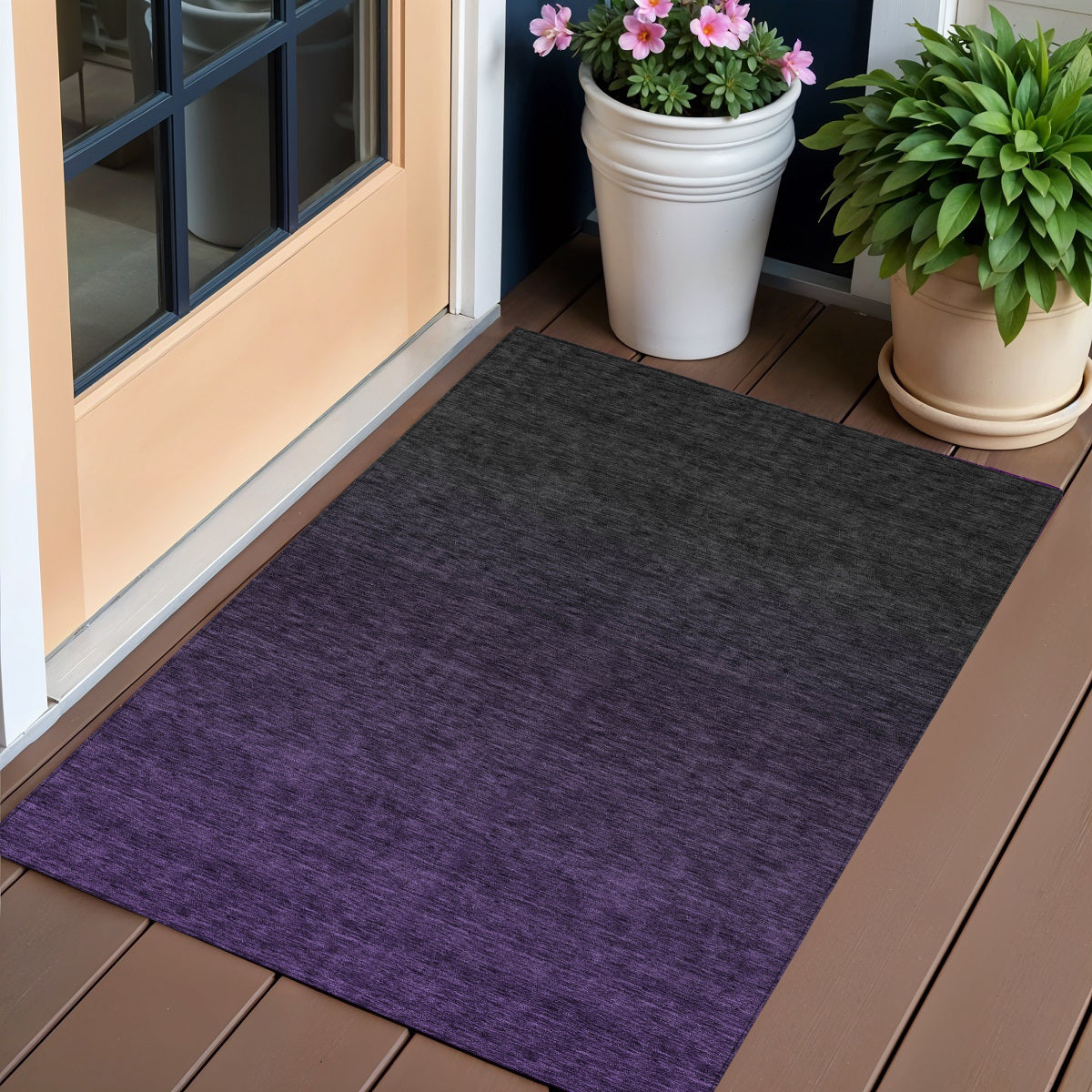 3 X 5 Eggplant Purple And Charcoal Abstract Washable Indoor Outdoor Area Rug