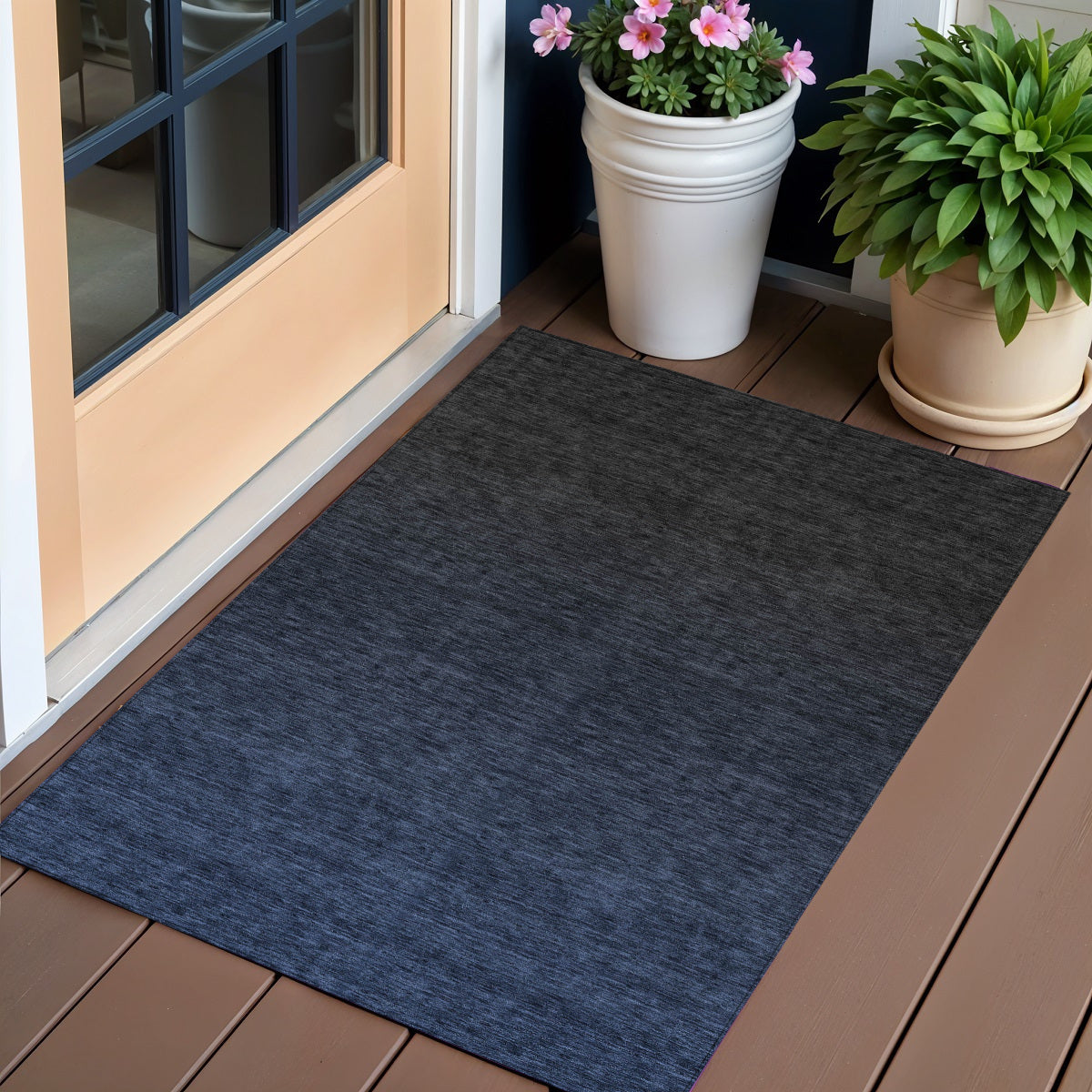 3 X 5 Navy Blue And Charcoal Abstract Washable Indoor Outdoor Area Rug