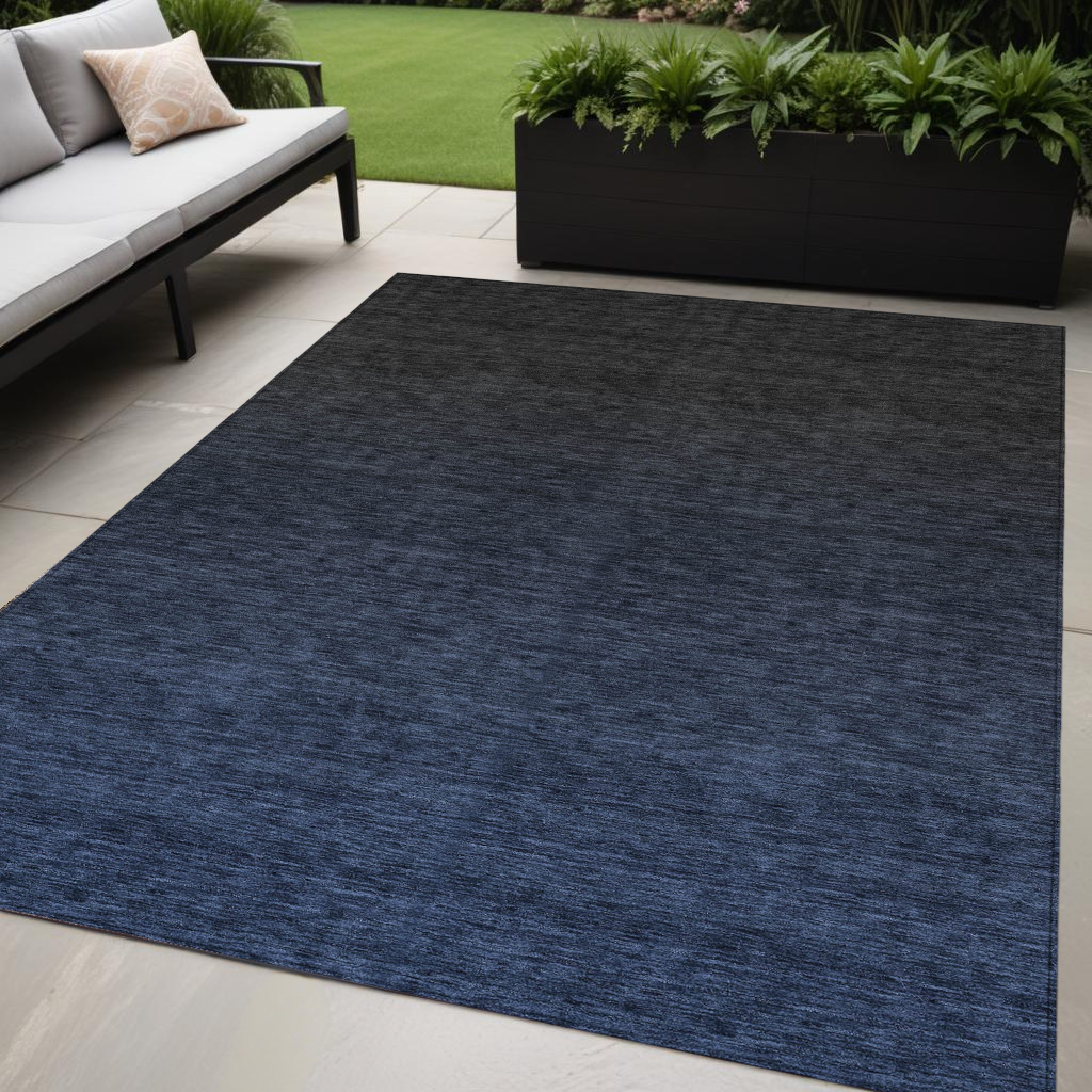5 X 8 Navy Blue And Charcoal Abstract Washable Indoor Outdoor Area Rug
