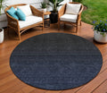 8 Navy Blue And Charcoal Round Abstract Washable Indoor Outdoor Area Rug