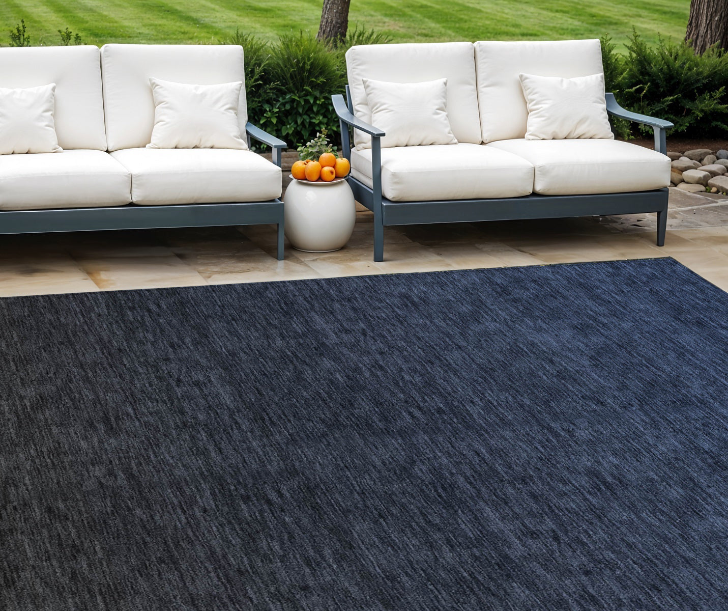 9 X 12 Navy Blue And Charcoal Abstract Washable Indoor Outdoor Area Rug