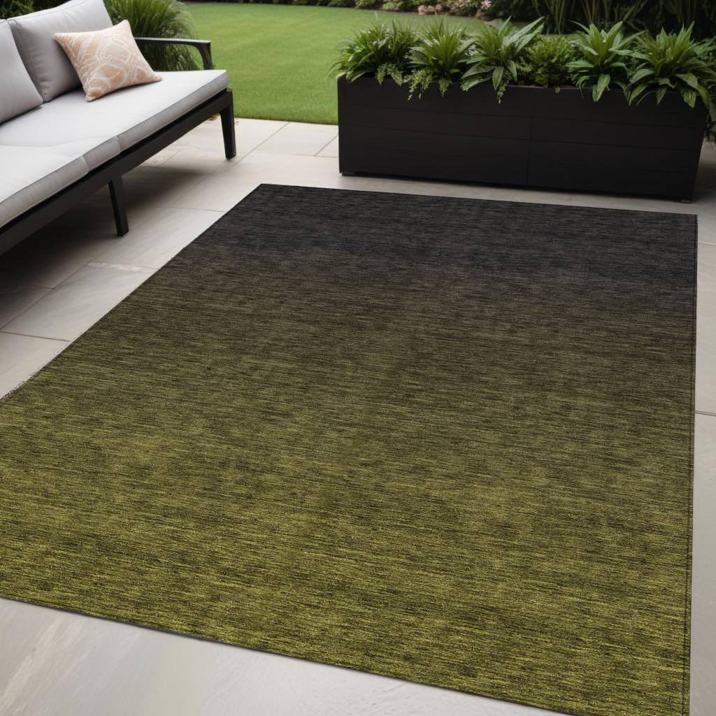 5 X 8 Olive Green And Charcoal Abstract Washable Indoor Outdoor Area Rug