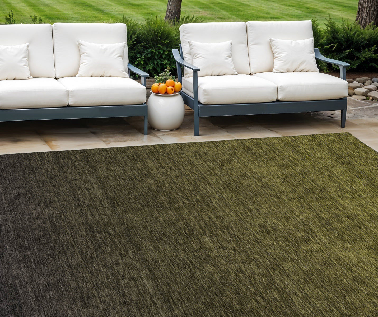 8 X 10 Olive Green And Charcoal Abstract Washable Indoor Outdoor Area Rug